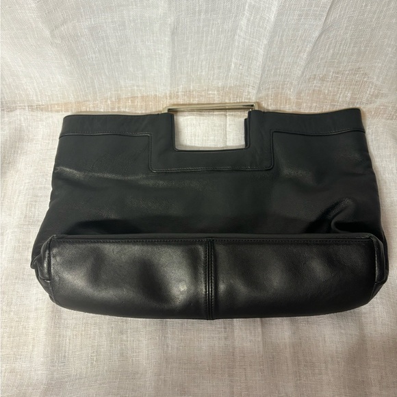 VTGBanana Republic Black calf skin with silver square handles purse clutch bag - Picture 3 of 11